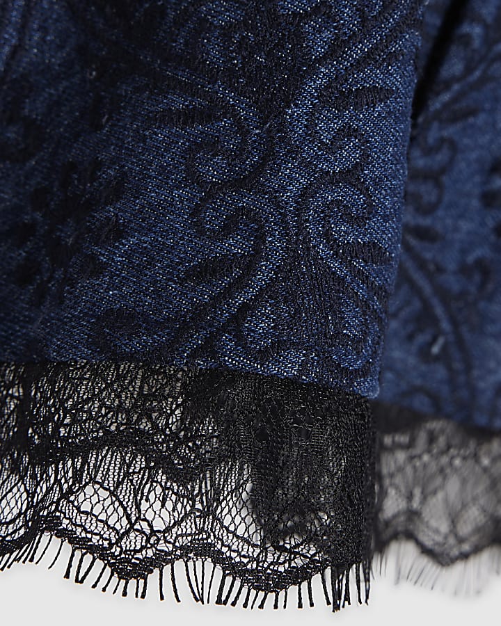 Blue Denim Embroidered Peplum Top