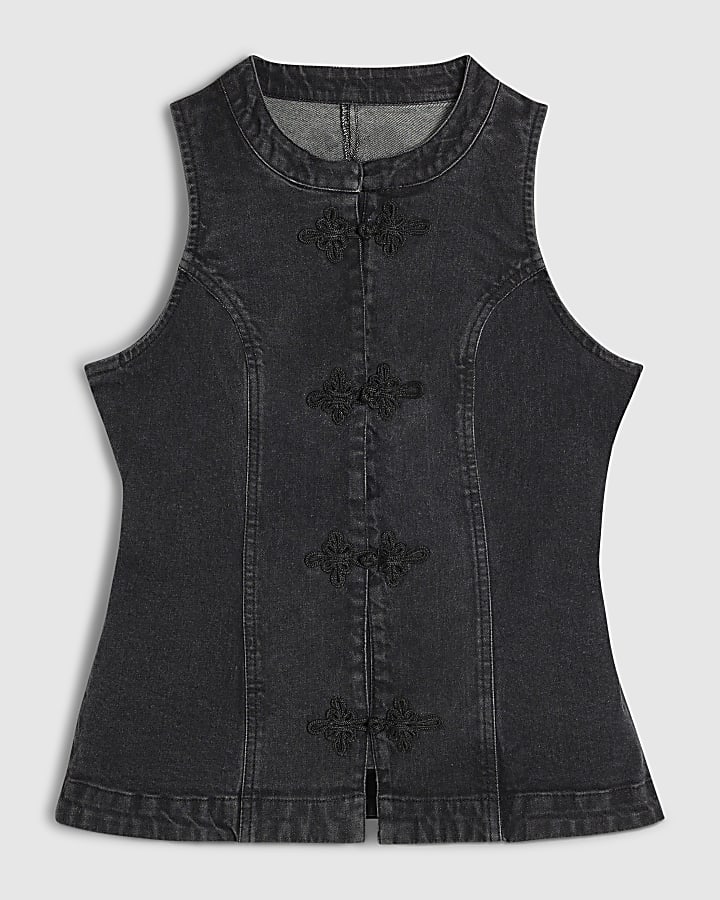 Petite Black Denim Stretch Waistcoat