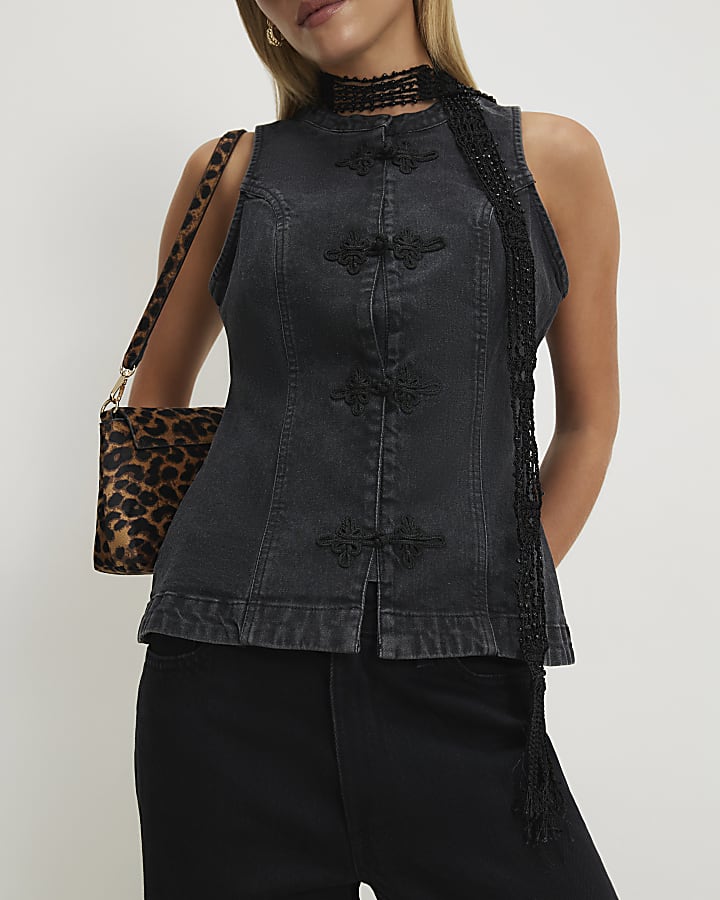 Petite Black Denim Stretch Waistcoat