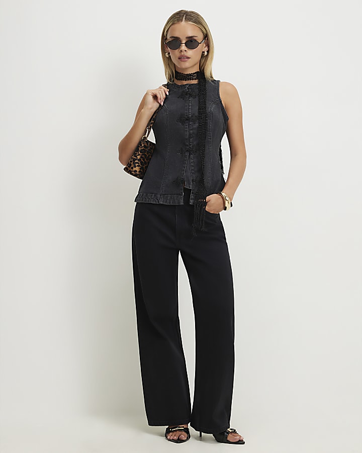 Petite Black Denim Stretch Waistcoat