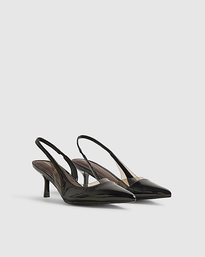 Black Spliced Patent Perspex Court Heels