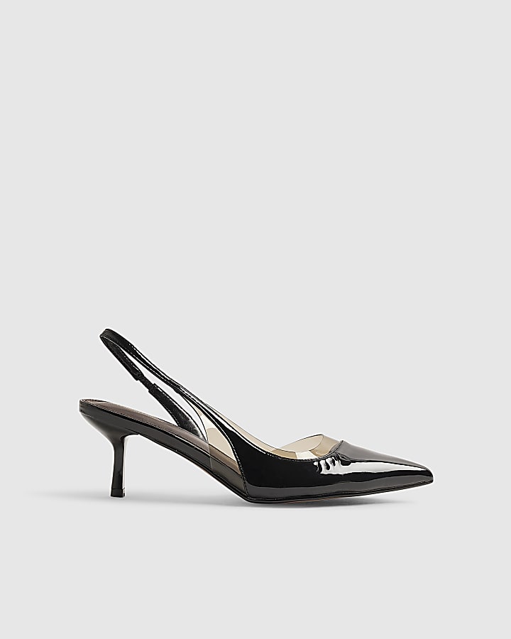 Black Spliced Patent Perspex Court Heels