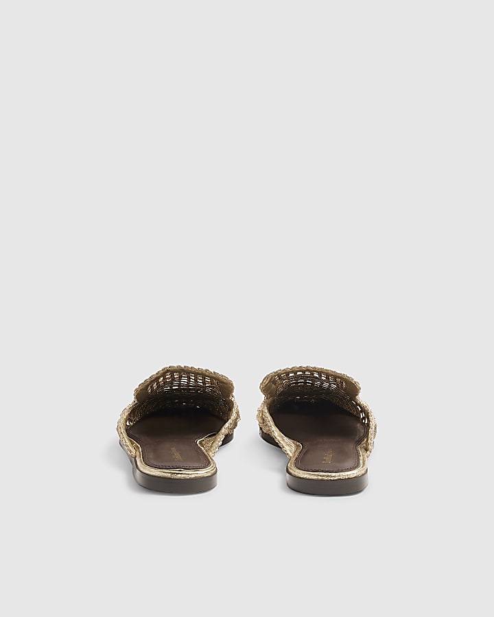 Gold Woven Backless Loafers