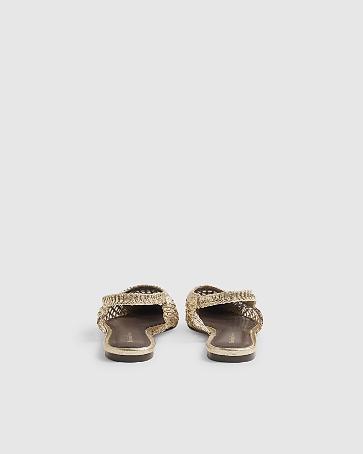 Gold Woven Slingback Flat Shoes