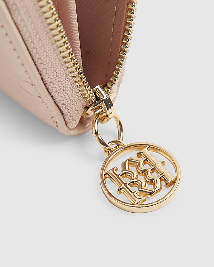 Pink Embossed Monogram Patent Zip Purse