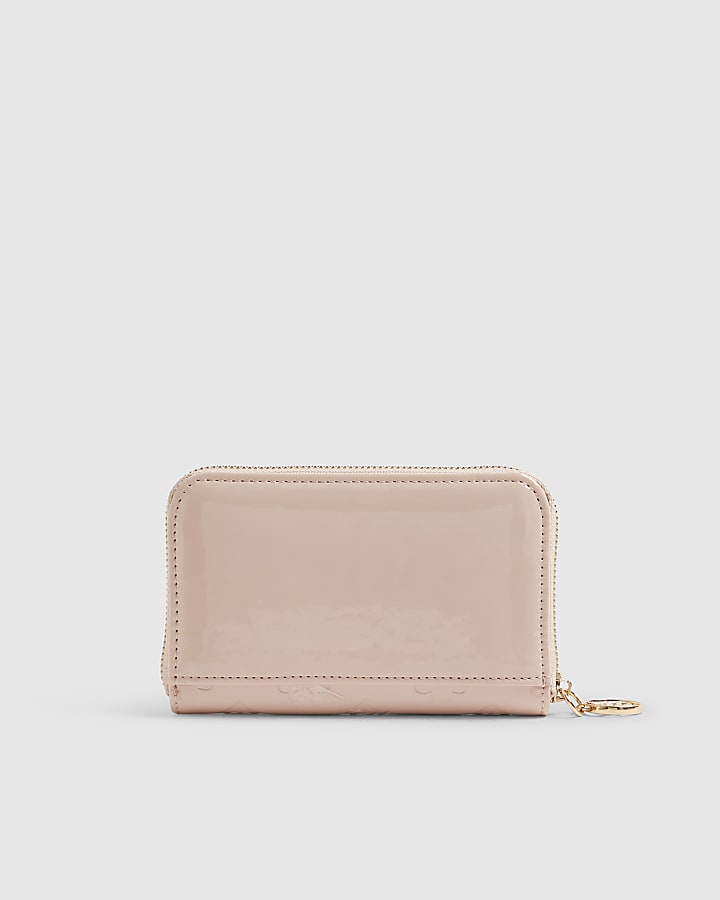 Pink Embossed Monogram Patent Zip Purse
