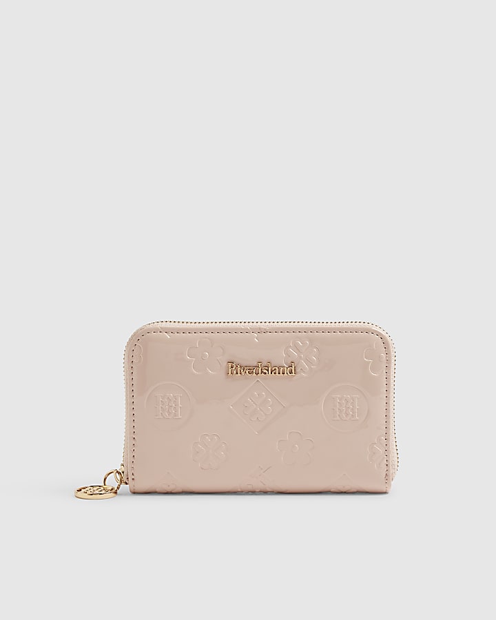 Pink Embossed Monogram Patent Zip Purse