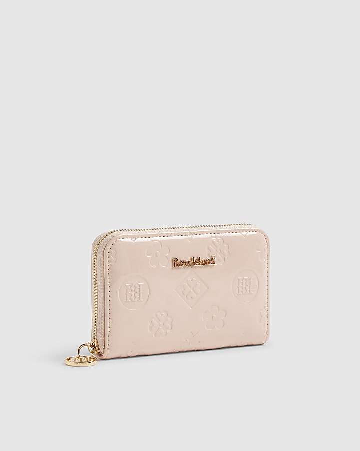 Pink Embossed Monogram Patent Zip Purse