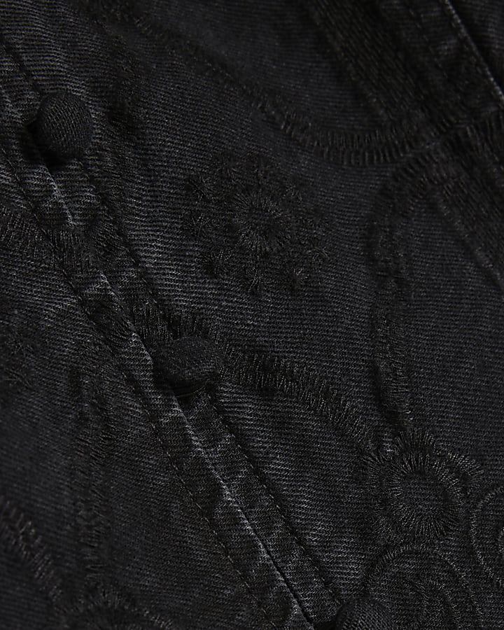 Black Denim Embroidered Drummer Jacket