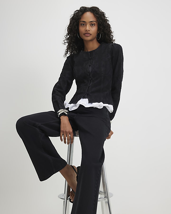 Black Denim Embroidered Drummer Jacket