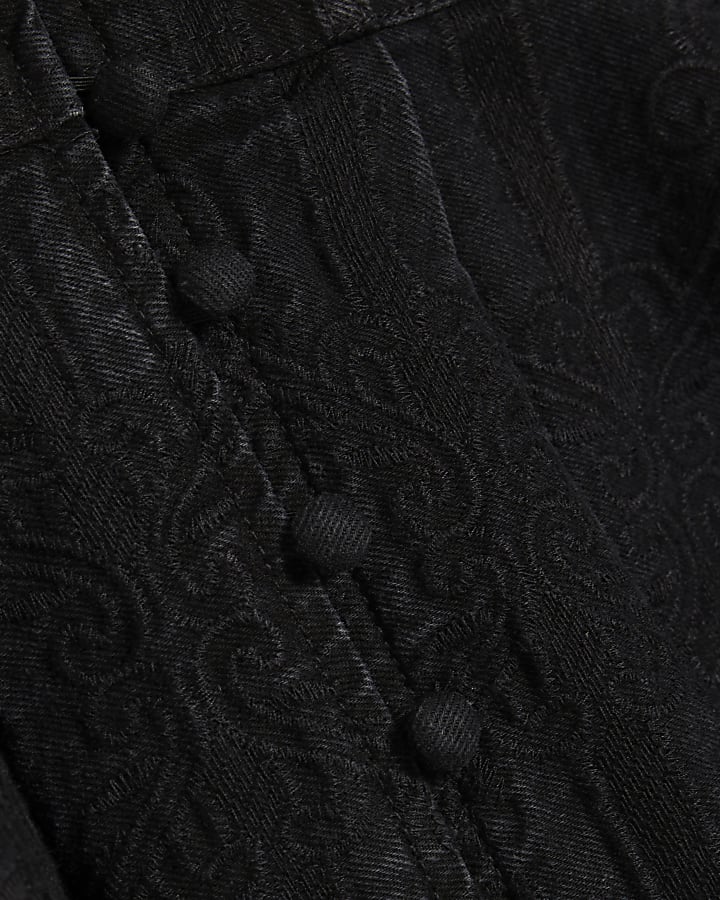 Petite Black Denim Embroidered Swing Dress