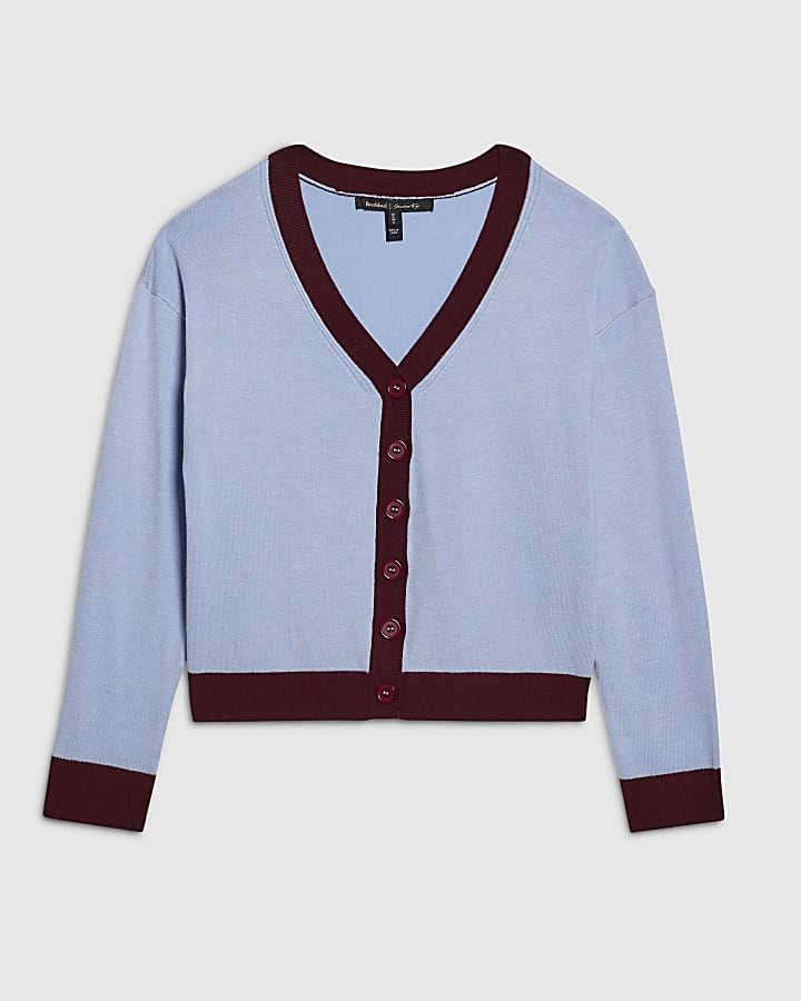 Blue V-neck Long Sleeve Cardigan