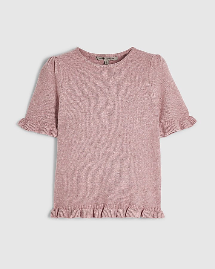 Pink Knit Frill Trim T-Shirt