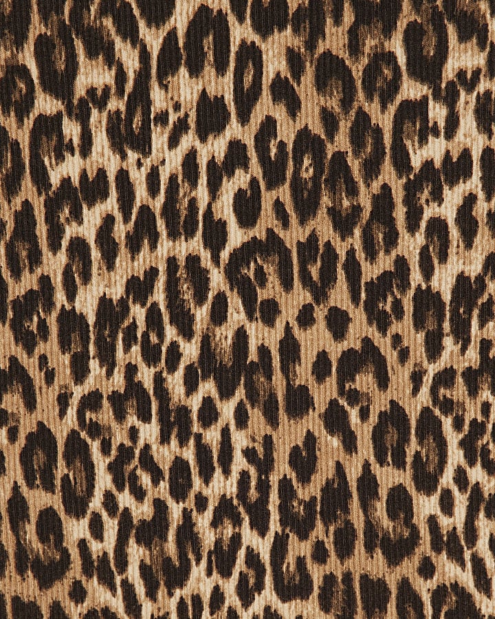 Brown Cotton Blend Cap Sleeve Leopard T-Shirt