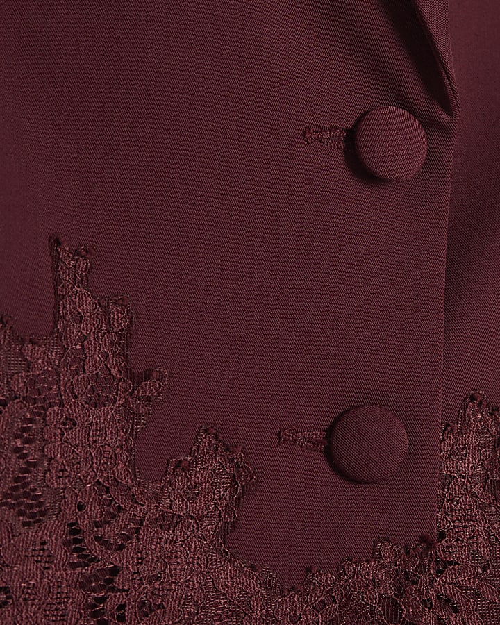 Burgundy Lace Trim Crop Blazer