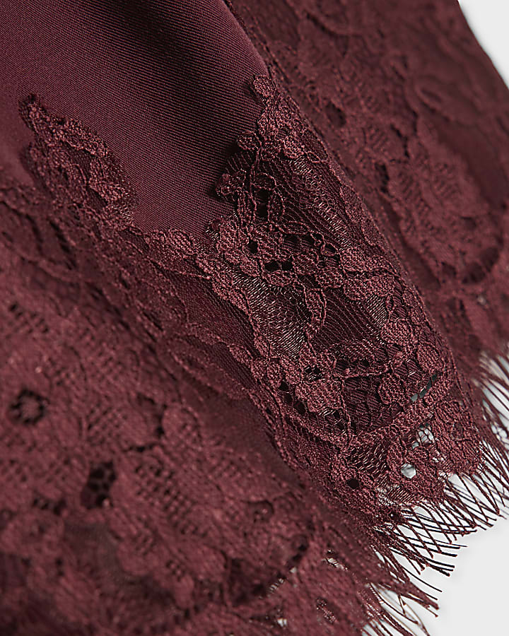 Burgundy Lace Hem Shorts