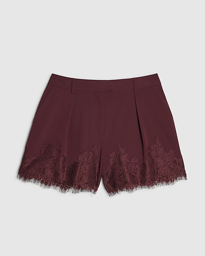 Burgundy Lace Hem Shorts