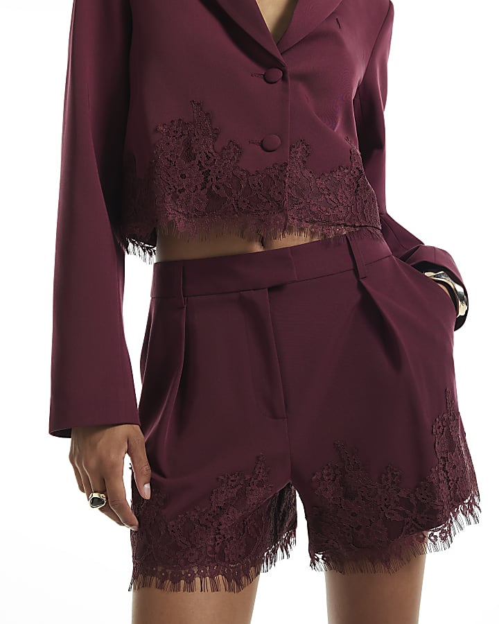 Burgundy Lace Hem Shorts