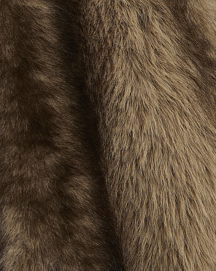 Brown Faux Fur Stripe Long Coat
