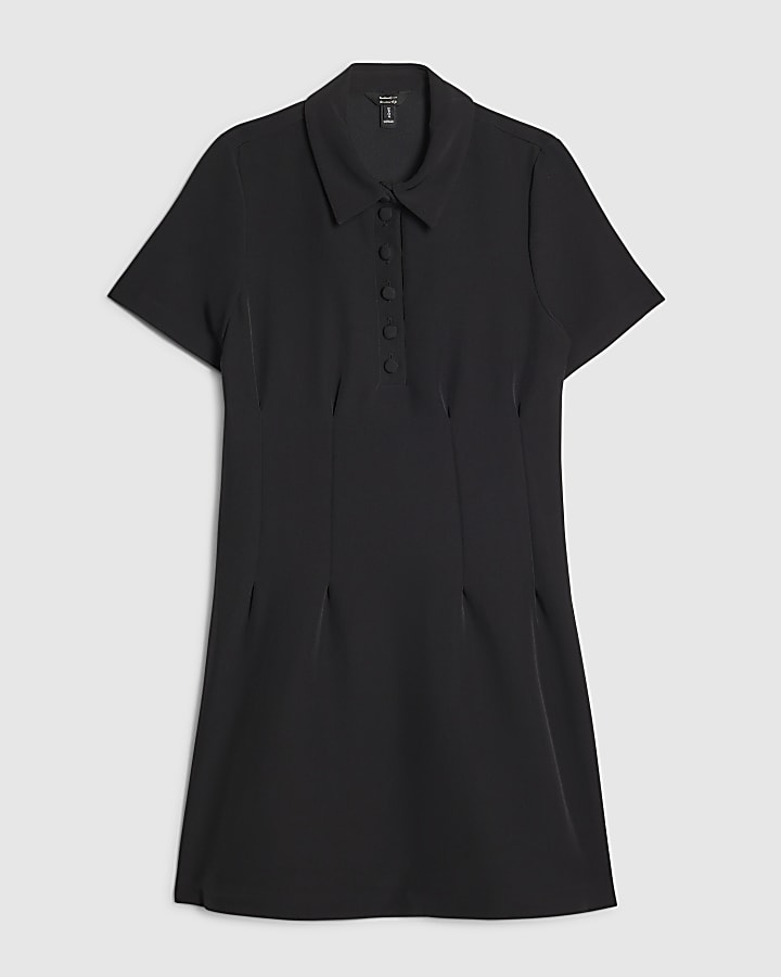 Black Collared Button Mini Dress