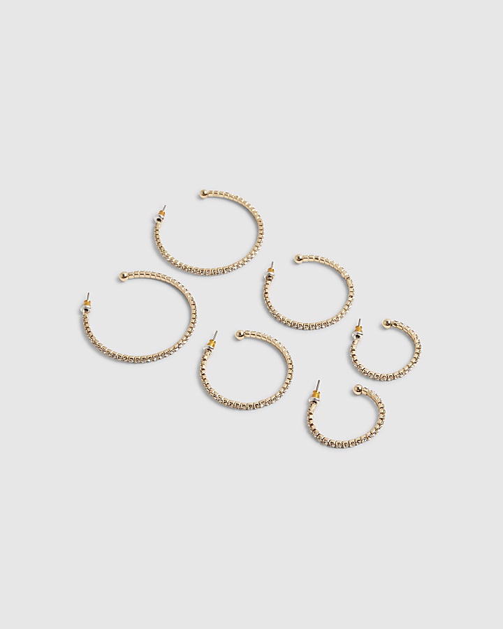 Gold Diamond Simulant Hoop Earring Pack