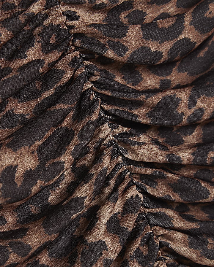 Brown Animal Print Ruched Front Top