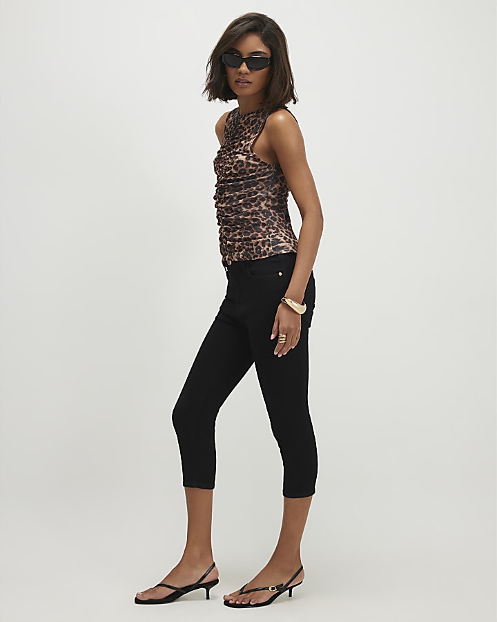 Brown Animal Print Ruched Front Top