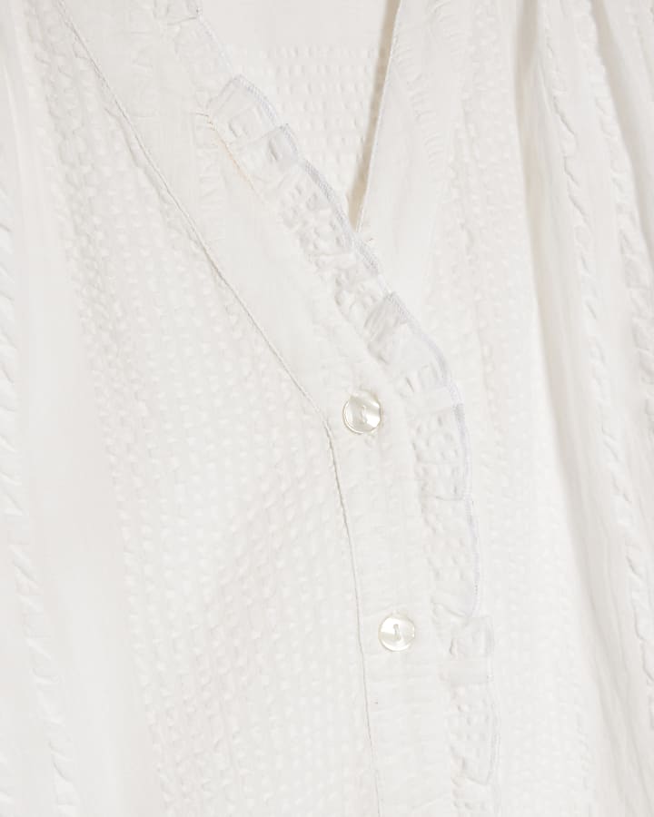 White Cotton Cropped Sleeve Blouse