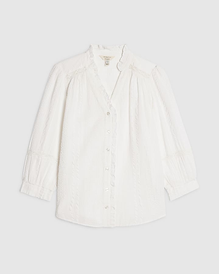 White Cotton Cropped Sleeve Blouse