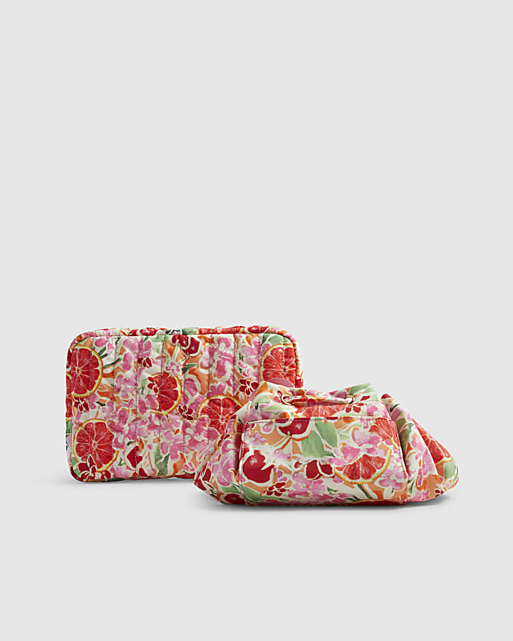 Orange Fruit Floral Makeup Bag Bundle