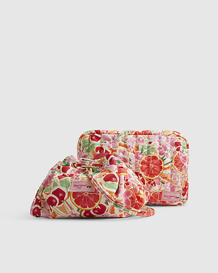 Orange Fruit Floral Makeup Bag Bundle