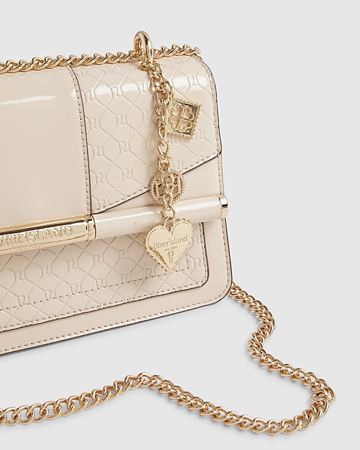 Cream Monogram Gold Chain Shoulder Bag