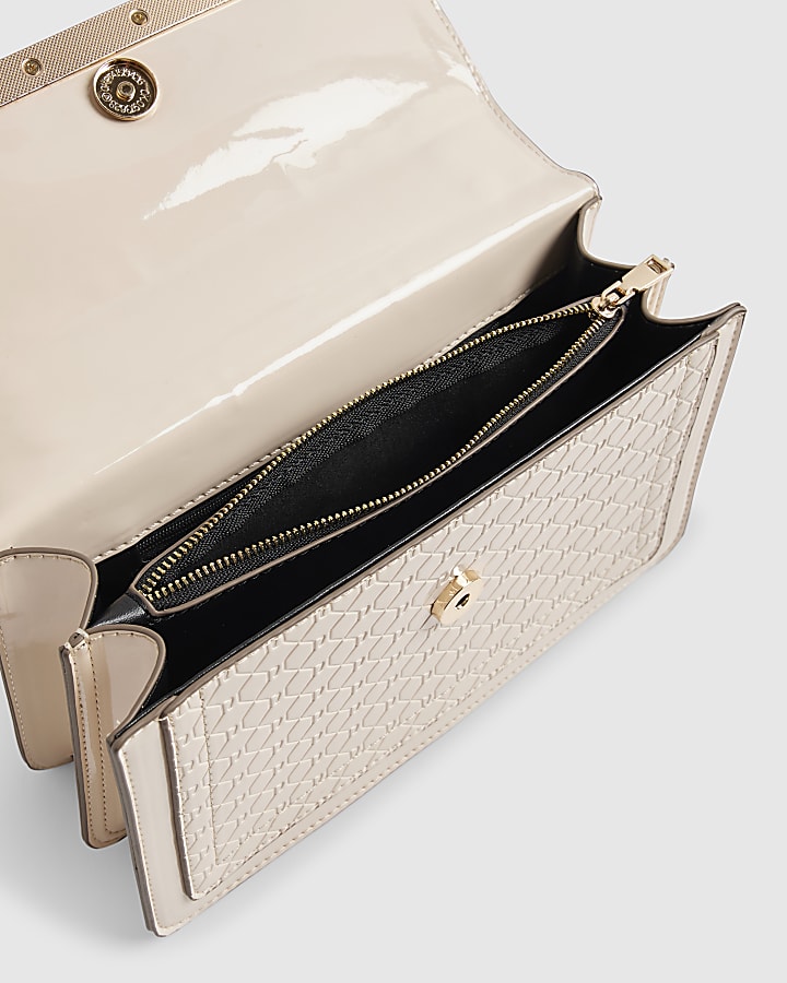 Cream Monogram Gold Chain Shoulder Bag