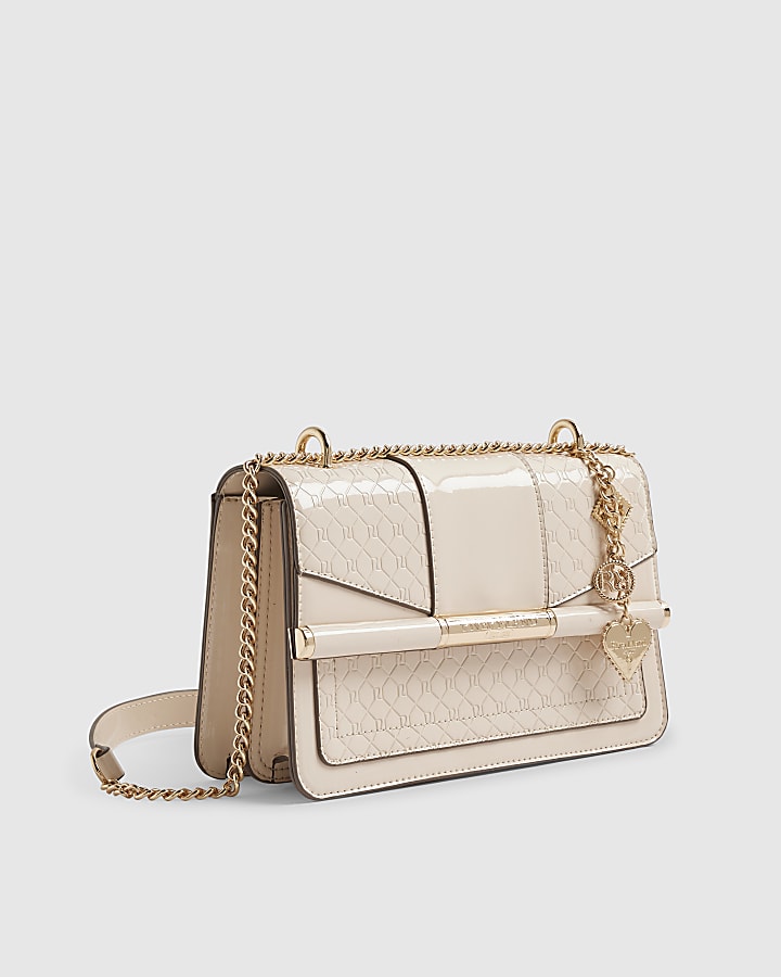 Cream Monogram Gold Chain Shoulder Bag