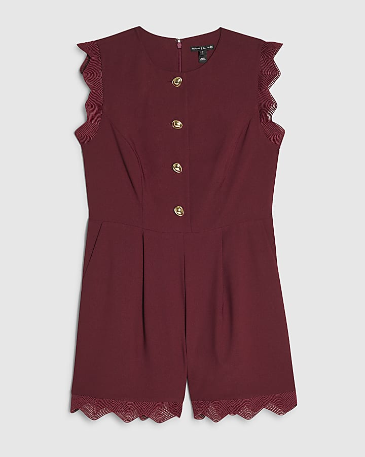 Red Scallop Button Detail Playsuit