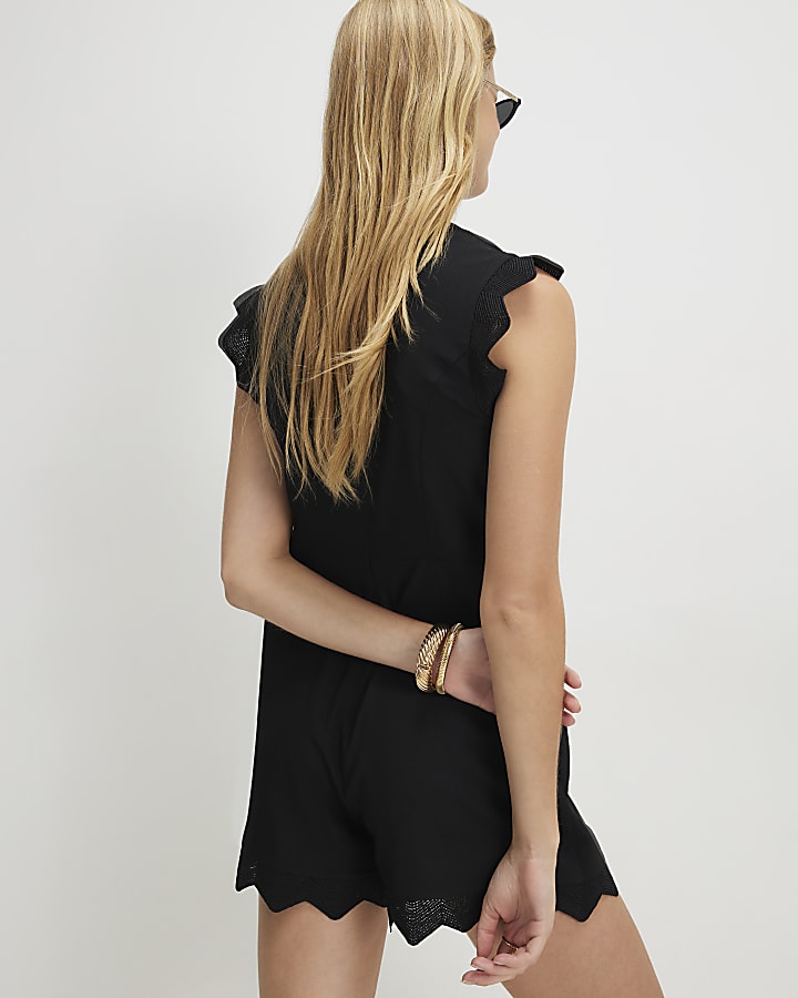 Black Scallop Button Detail Playsuit