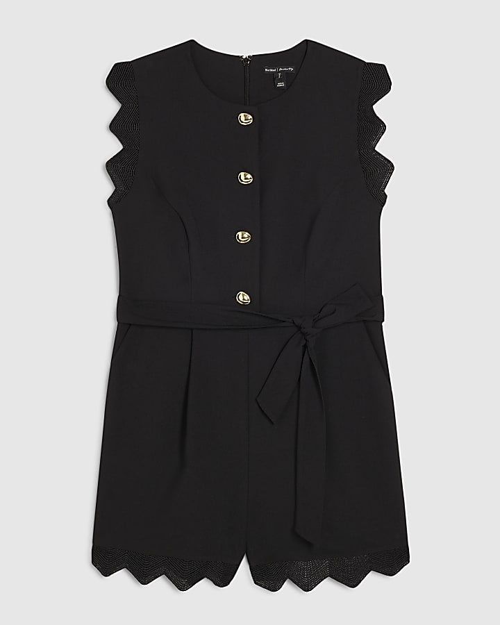 Black Scallop Button Detail Playsuit