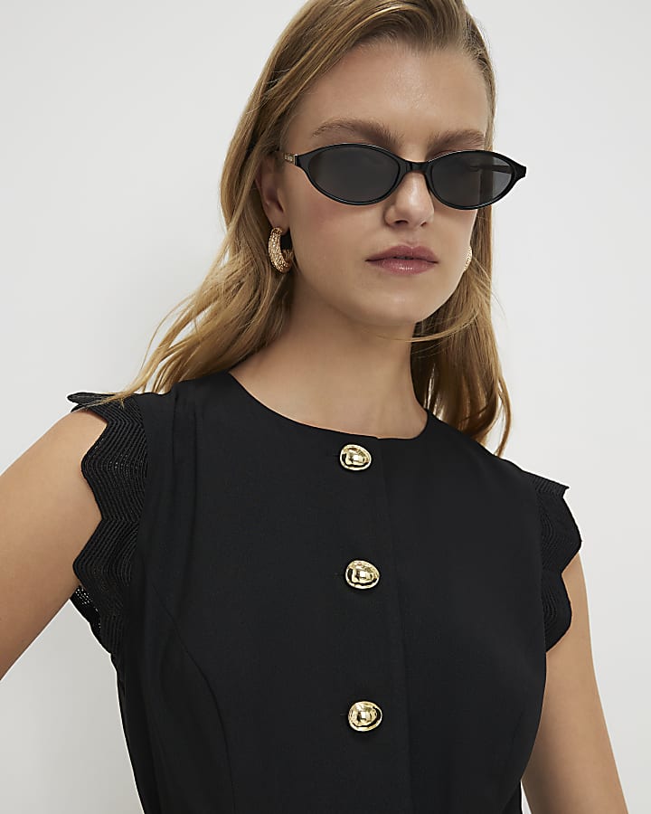 Black Scallop Button Detail Playsuit