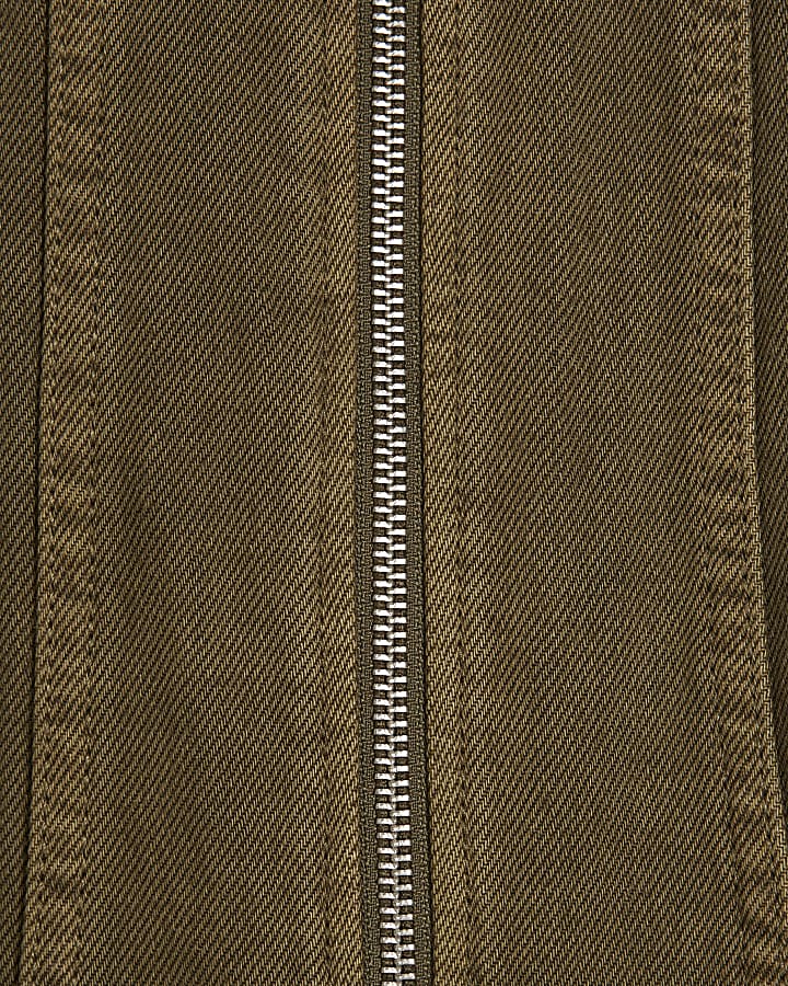 Khaki Denim Zip Through Dress