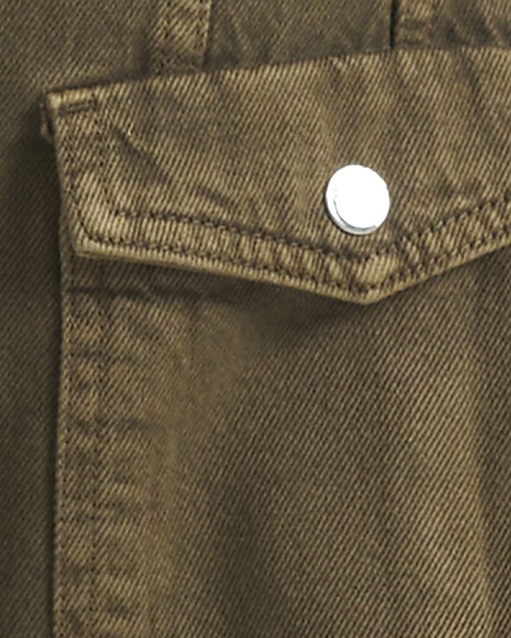 Petite Khaki Denim Zip Through Dress