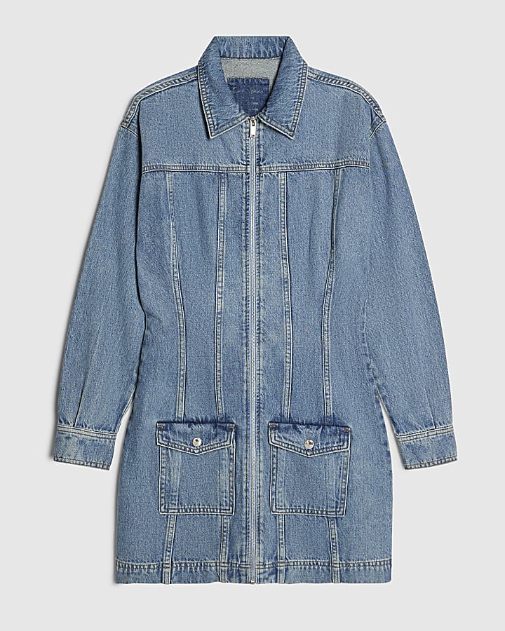 Blue Denim Zip Through Dress