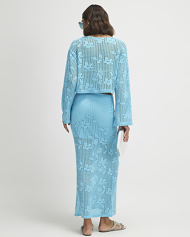 Blue Crochet Maxi Skirt