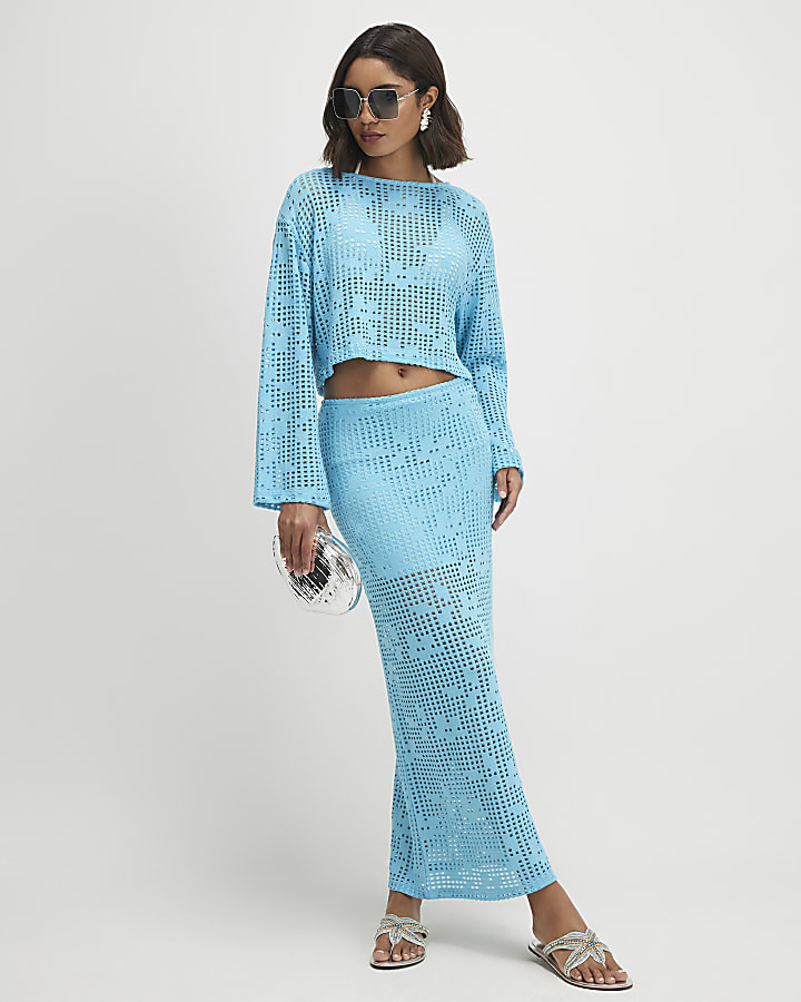 Blue Crochet Maxi Skirt
