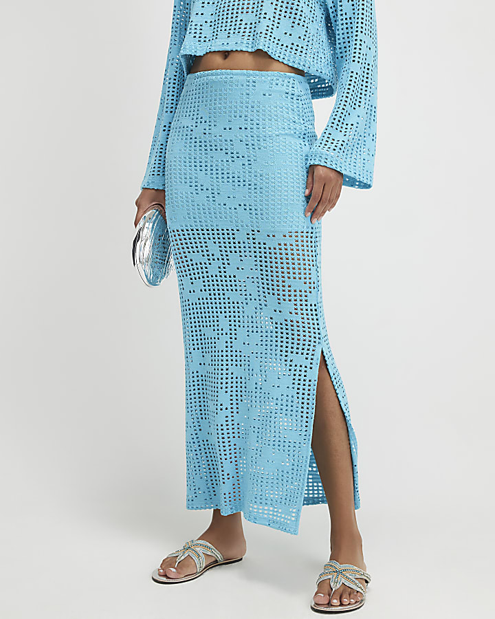 Blue Crochet Maxi Skirt