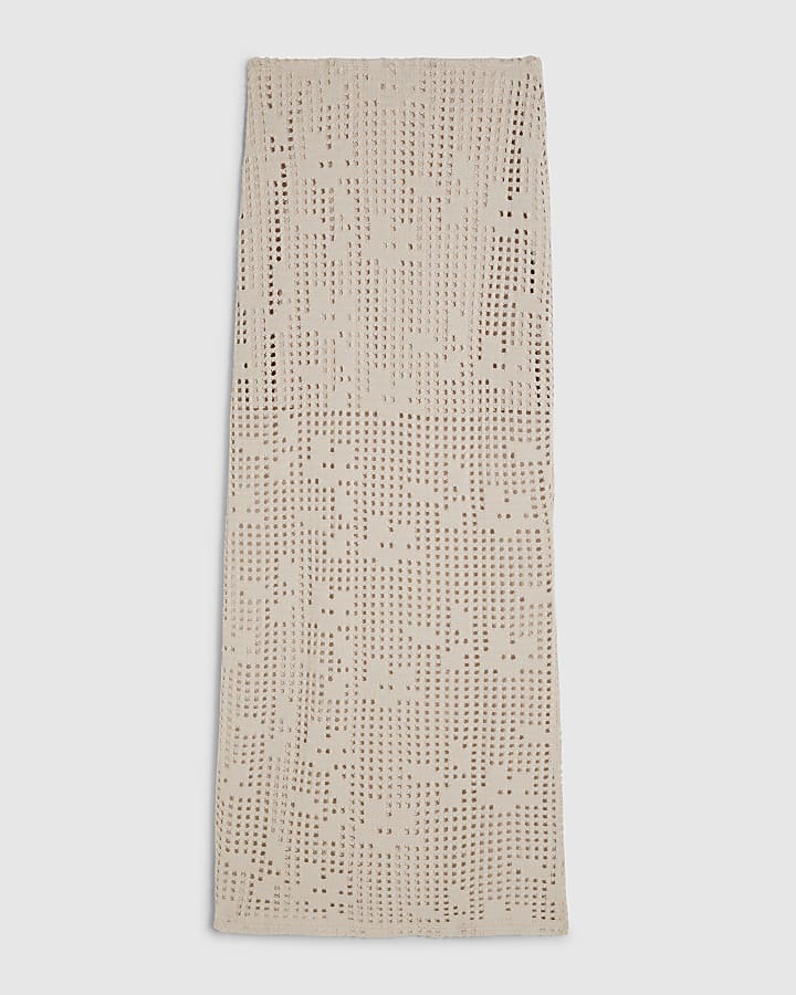 Beige Floral Crochet Maxi Skirt