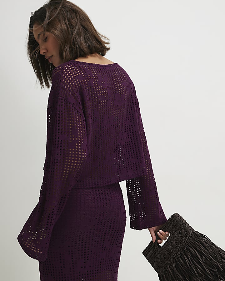 Purple Crochet Long Sleeve Top