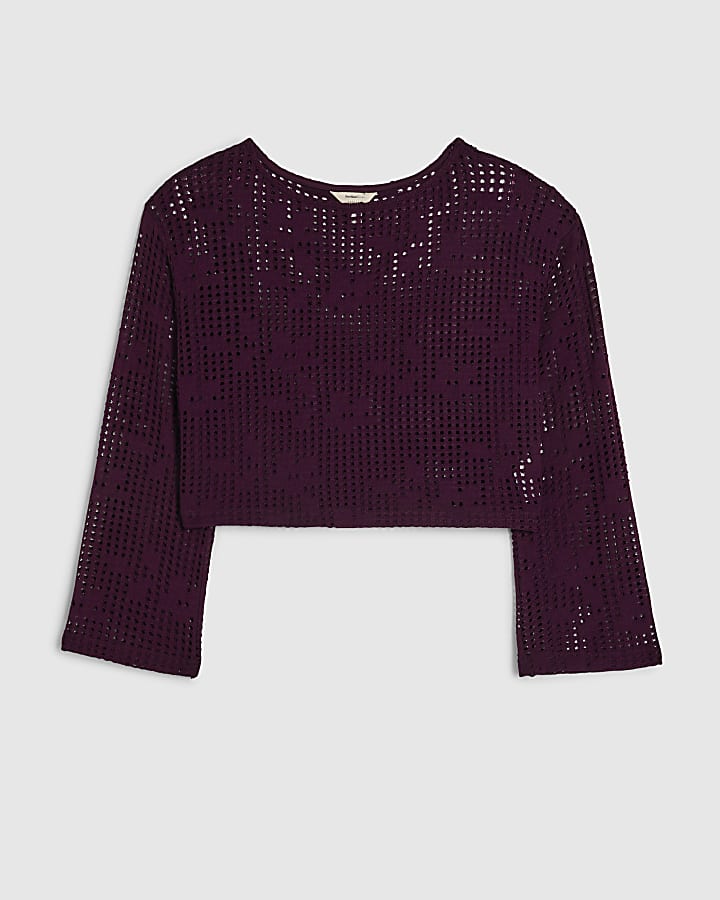 Purple Crochet Long Sleeve Top
