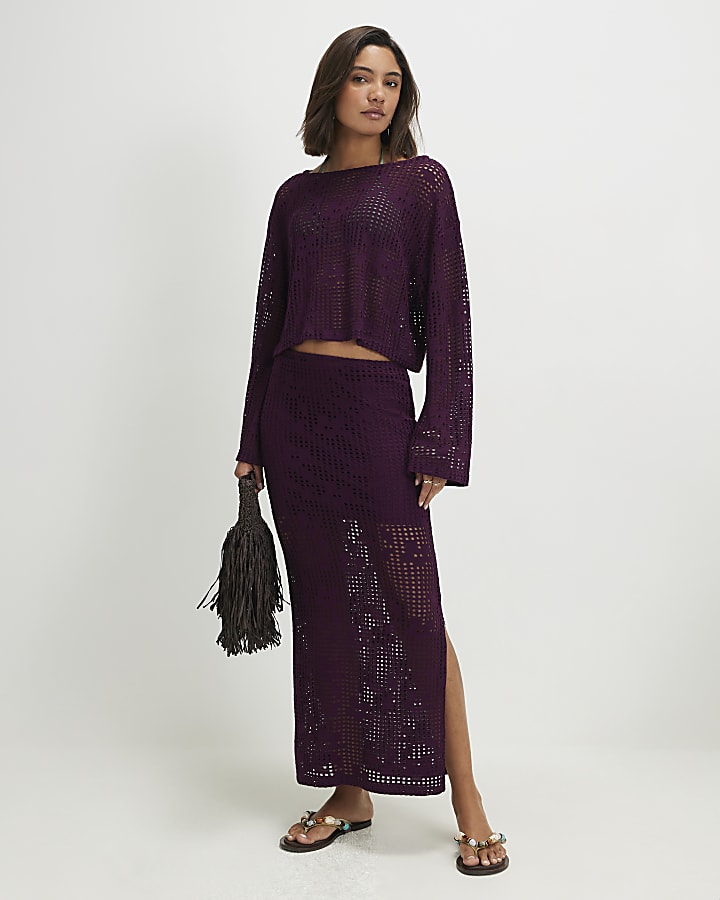 Purple Crochet Long Sleeve Top