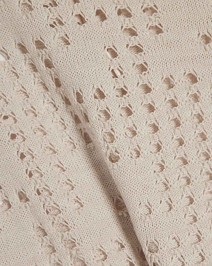 Beige Long Sleeve Floral Crochet Top