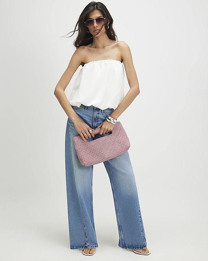 White Sleeveless Bandeau Bubble Hem Top